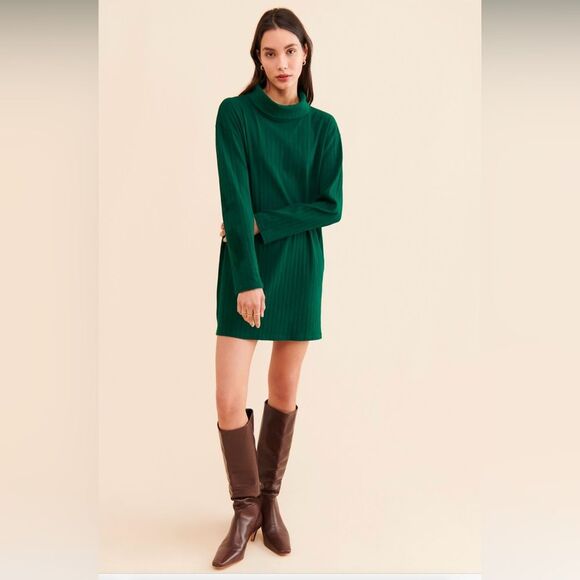DONNI. **NWT** Turtleneck Pointelle Organic Jersey Dress Size Extra Small - Picture 1 of 10